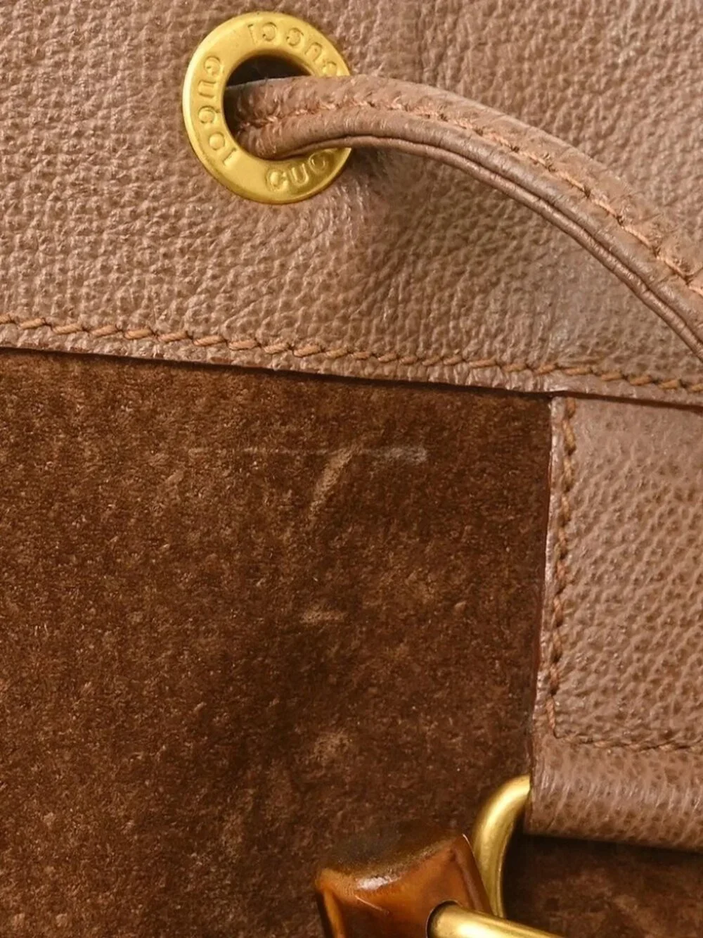 Gucci Brown Suede Bamboo Backpack